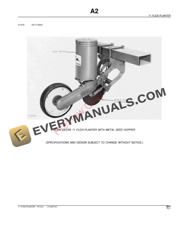 John Deere 71 Flexi Unit Planter Parts Catalog PC1001 30OCT95 3