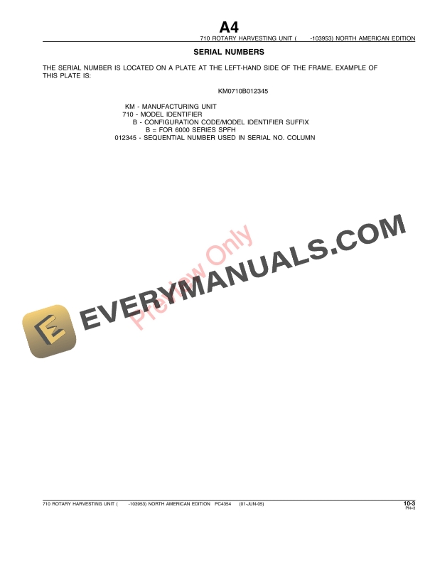 John Deere 710 (-103953) Rotary Harvesting Unit Parts Catalog PC4354 01JUN05-5