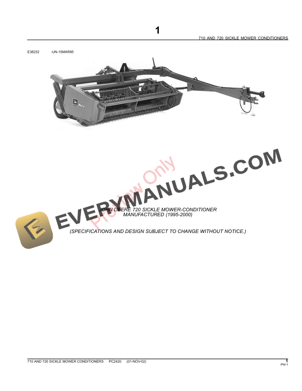 John Deere 710, 720 Sickle Mower Conditioners Parts Catalog PC2420 06MAY11-3