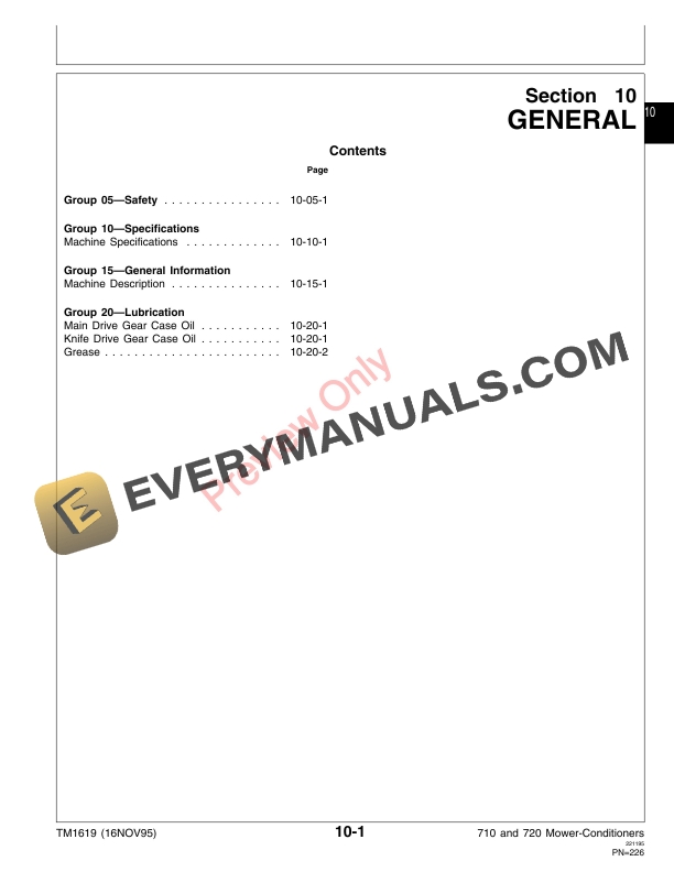 John Deere 710 and 720 Mower Conditioners Technical Manual TM1619 16NOV95 5