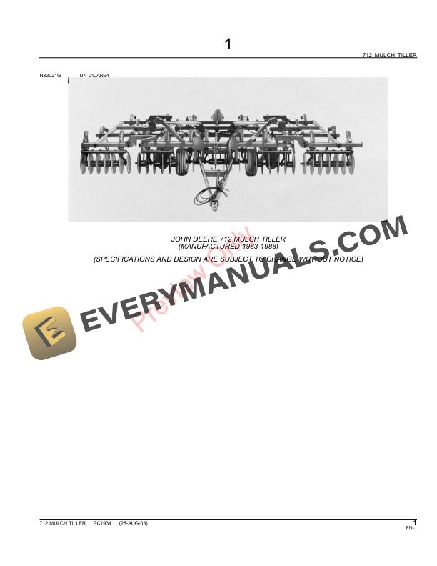 John Deere 712 Mulch Tiller Parts Catalog PC1934 31MAY11-3
