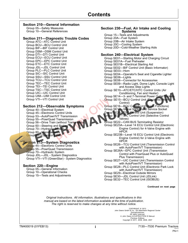 John Deere 7130 7230 7330 7430 and 7530 Premium Tractors Diagnostic Technical Manual TM400019 01FEB13 3