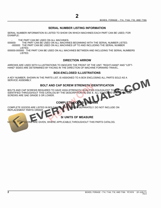 John Deere 714, 714A, 716, 716A Forage Boxes Parts Catalog PC1619 01JUN11 5 John Deere 714, 714A, 716, 716A Forage Boxes Parts Catalog PC1619 01JUN11-4