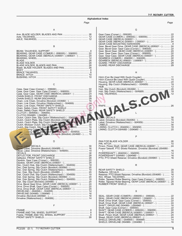 John Deere 717 ROTARY CUTTER Parts Catalog PC2320 20SEP21-5