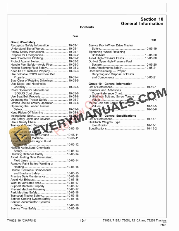 John Deere 7185J 7195J 7205J 7210J and 7225J Tractors Repair Technical Manual TM802119 03APR19 5