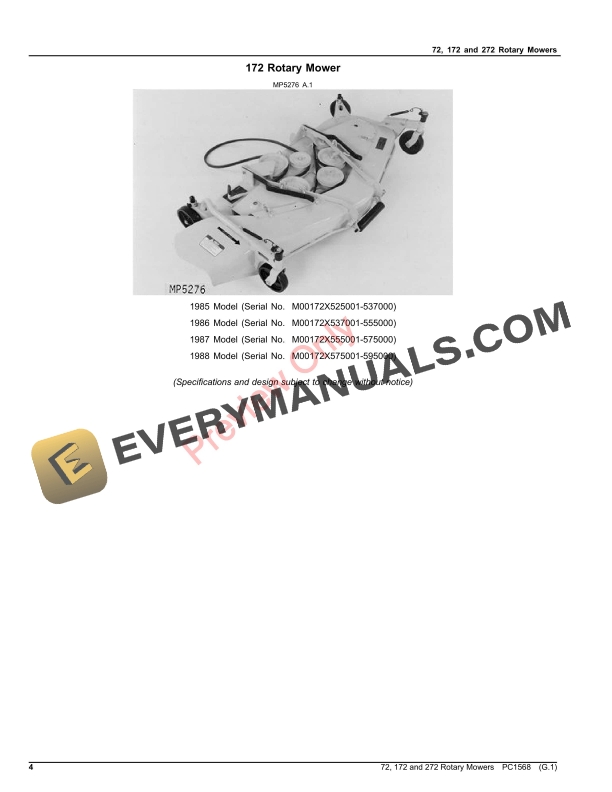 John Deere 72, 172 and 272 Rotary Mowers Parts Catalog PC1568 11JAN23-4