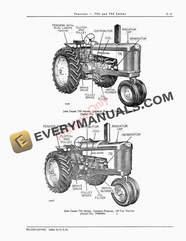 John Deere 720, 730 Tractors Parts Catalog PC530 01OCT65-5