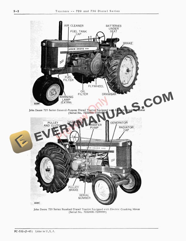 John Deere 720, 730 Utility Tractor, Standard Diesel Parts Catalog PC532 01MAY65-4