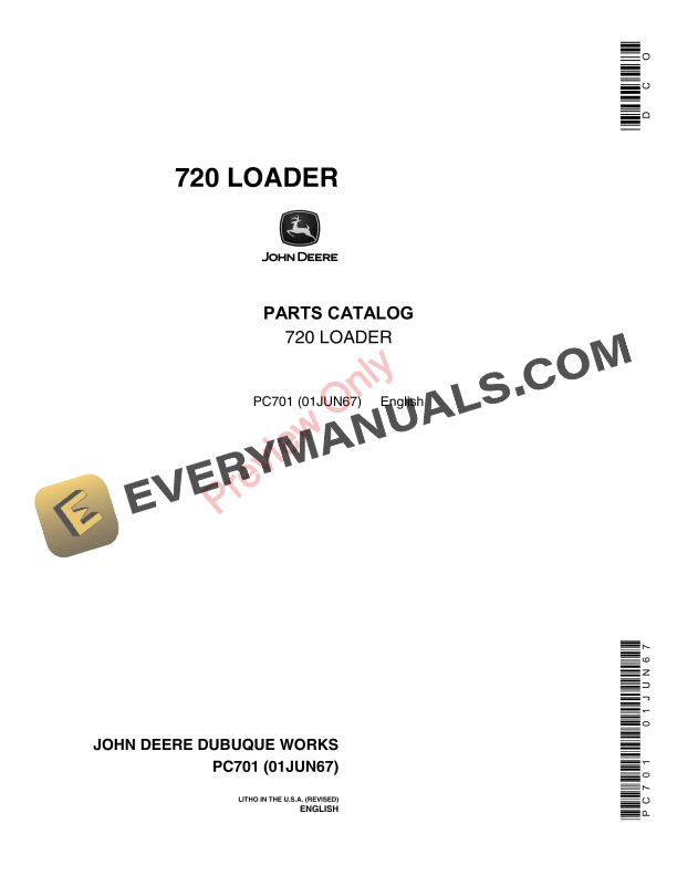 John Deere 720 Loader Parts Catalog PC701 01JUN67-1