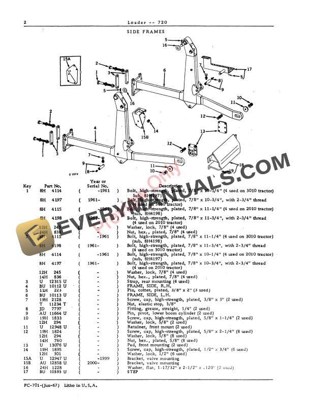 John Deere 720 Loader Parts Catalog PC701 01JUN67-4