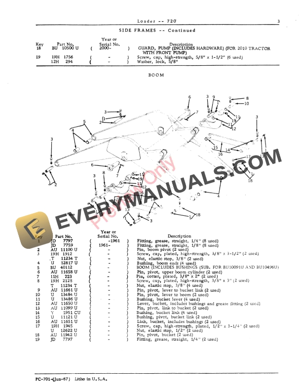 John Deere 720 Loader Parts Catalog PC701 01JUN67-5