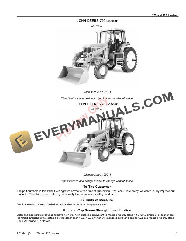 John Deere 720 and 725 Loaders Parts Catalog PC2374 04DEC17-3