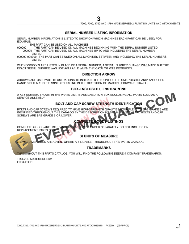 John Deere 7200, 7300, 1760, 1780 MaxEmerge 2 Planting Units and Attachments Parts Catalog PC2290 28JUN11-5