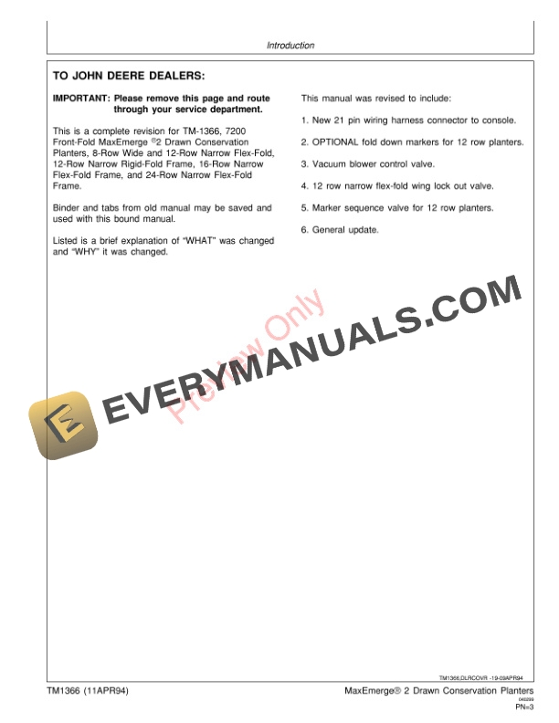 John Deere 7200 Drawn Planters Technical Manual TM1366 11APR94 3