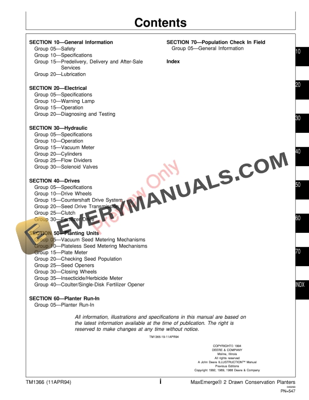 John Deere 7200 Drawn Planters Technical Manual TM1366 11APR94 5