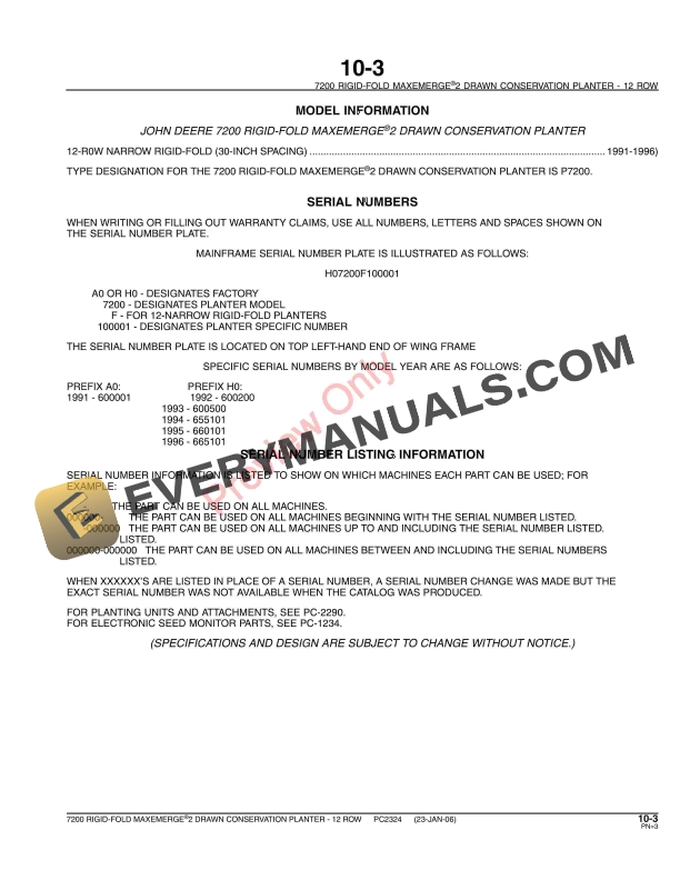 John Deere 7200 Drawn (Rigid-Fold) Planter Parts Catalog PC2324 23MAY11-5