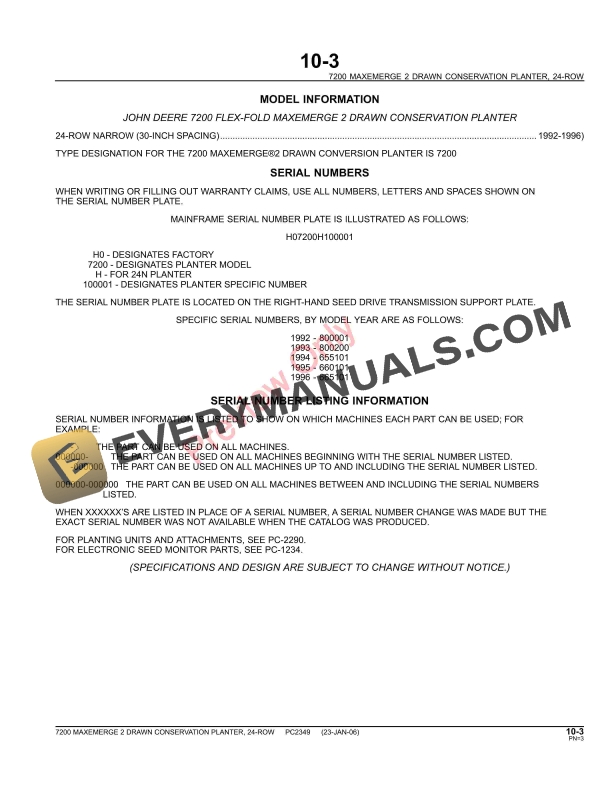 John Deere 7200 MaxEmerge2 Drawn Planter Parts Catalog PC2349 23MAY11-5