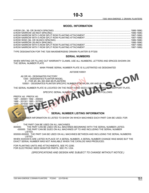 John Deere 7200 MaxEmerge2 Drawn Planters Parts Catalog PC2043 23MAY11-5