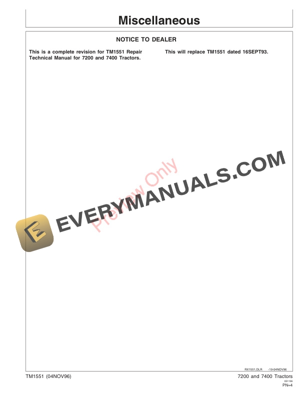 John Deere 7200 and 7400 Tractors Technical Manual TM1551 04NOV96 3