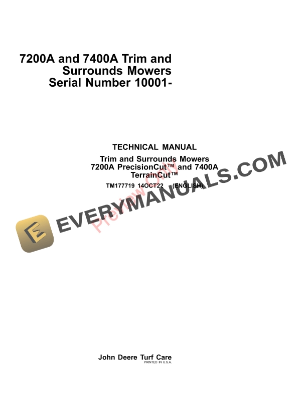 John Deere 7200A and 7400A Trim and Surrounds Mowers (010001-) Technical Manual TM177719 14OCT22-1