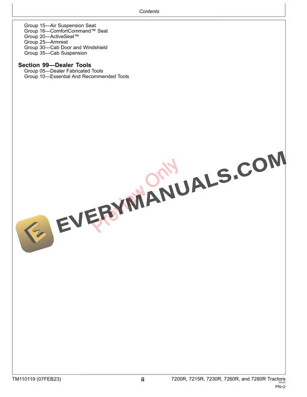 John Deere 7200R 7215R 7230R 7260R and 7280R 7R Tractors 000101 Technical Manual TM110119 07FEB23 4