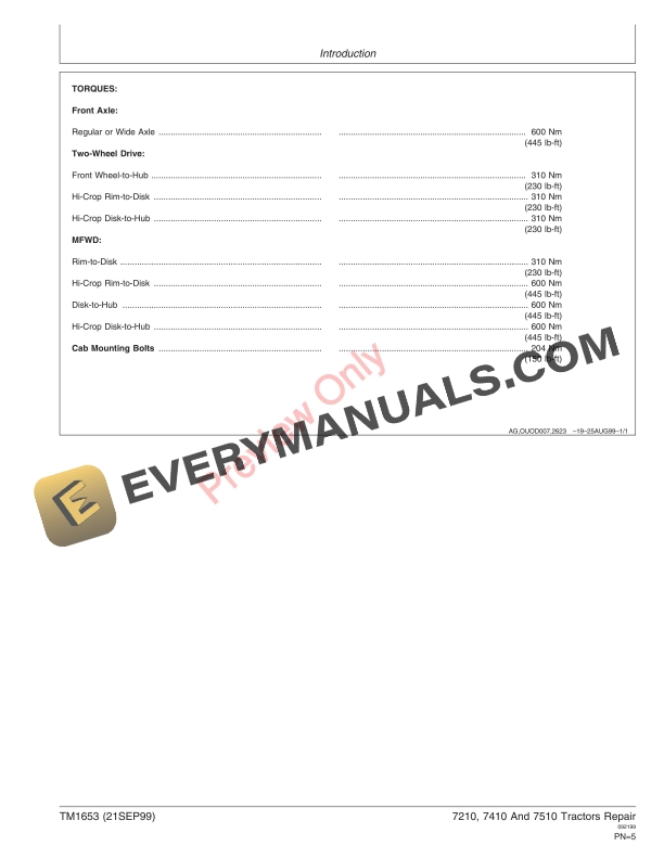 John Deere 7210 7410 7510 Tractors Repair Technical Manual TM1653 21SEP99 13 John Deere 7210 7410 7510 Tractors Technical Manual TM1653 21SEP99 5