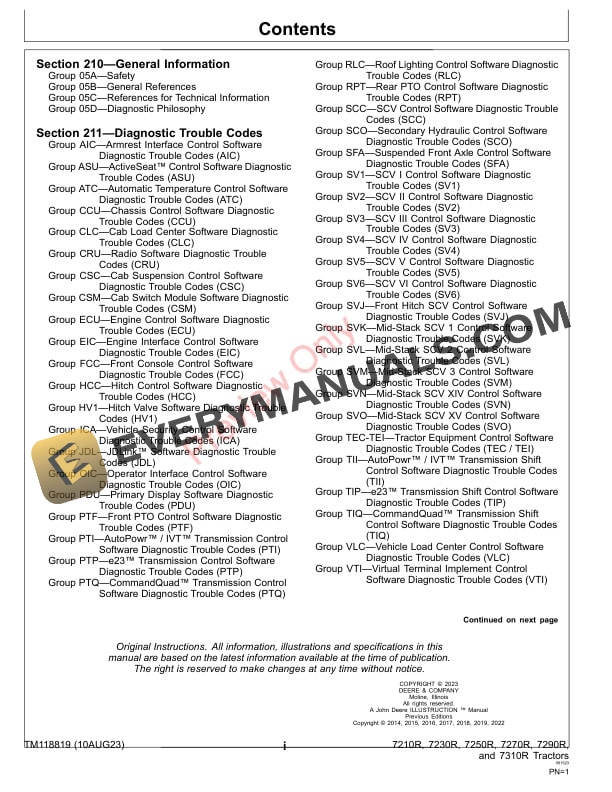 John Deere 7210R 7230R 7250R 7270R 7290R 7310R 7R Tractors 080001 Diagnostic Technical Manual TM118819 10AUG23 3