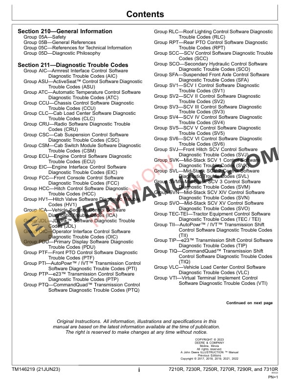 John Deere 7210R 7230R 7250R 7270R 7290R 7310R 7R Tractors 094000 Diagnostic Technical Manual TM146219 21JUN23 3