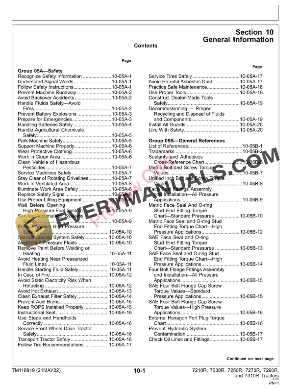 John Deere 7210R 7230R 7250R 7270R 7290R and 7310R 7R Tractors 080001 Repair Technical Manual TM118919 21MAY22 5