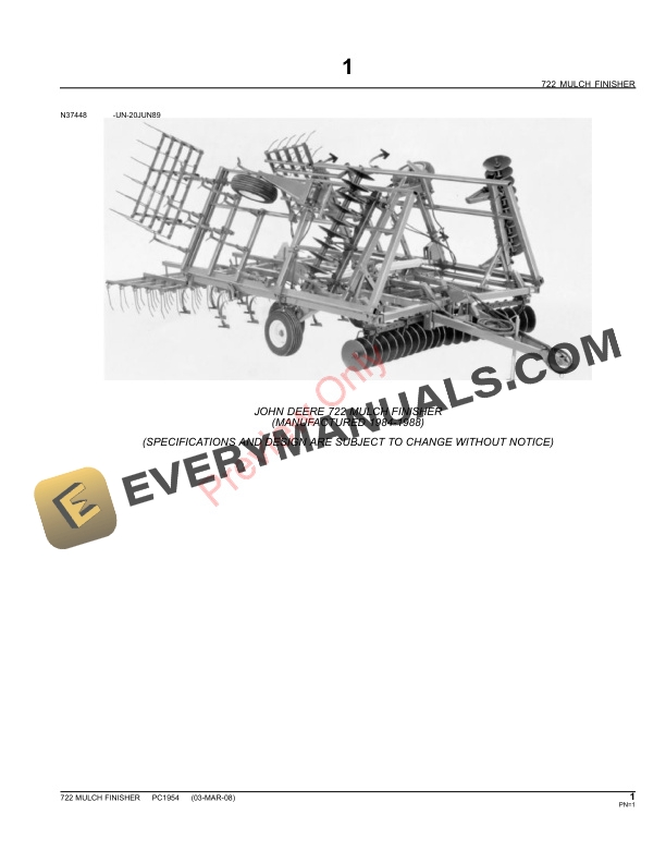 John Deere 722 Finisher Mulch Tiller Parts Catalog PC1954 31MAY11-3