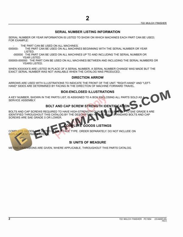 John Deere 722 Finisher Mulch Tiller Parts Catalog PC1954 31MAY11-4