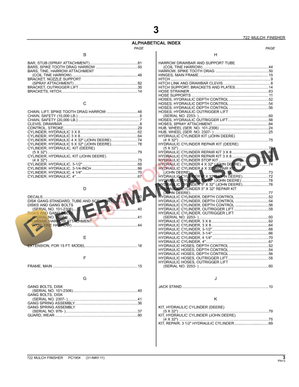 John Deere 722 Finisher Mulch Tiller Parts Catalog PC1954 31MAY11-5