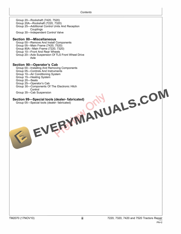 John Deere 7220 7320 7420 7420 Hi Crop 7520 Two Technical Manual TM2070 17NOV10 4