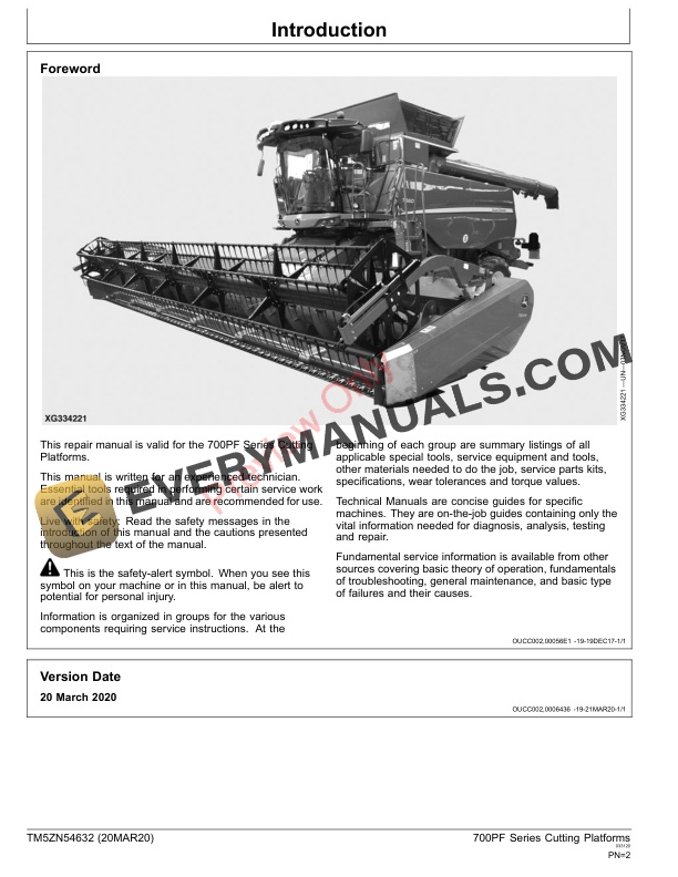 John Deere 722PF 725PF 730PF 735PF and 740PF Cutting Platforms Technical Manual TM5ZN54632 20MAR20 2
