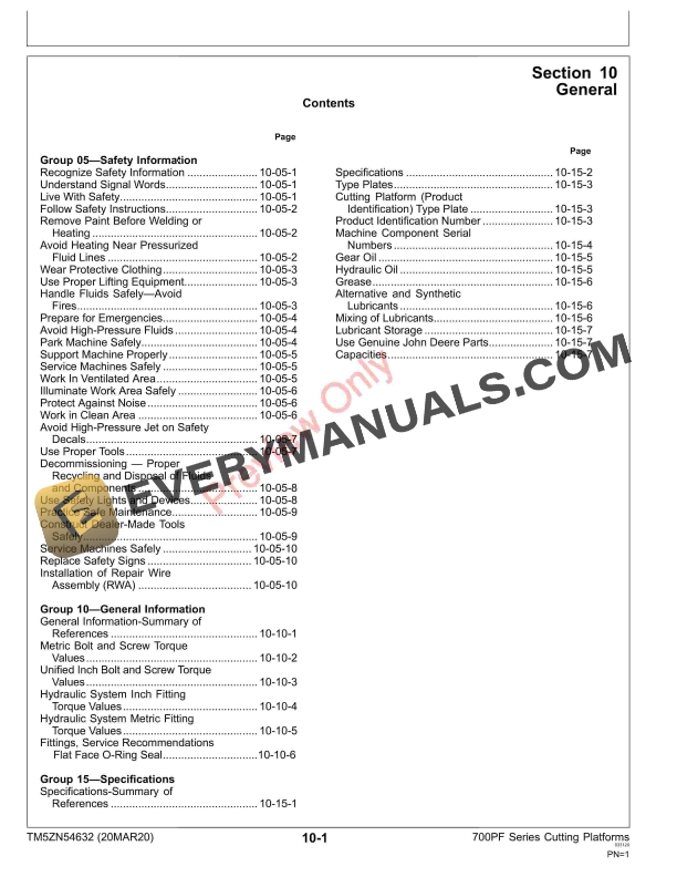 John Deere 722PF 725PF 730PF 735PF and 740PF Cutting Platforms Technical Manual TM5ZN54632 20MAR20 5