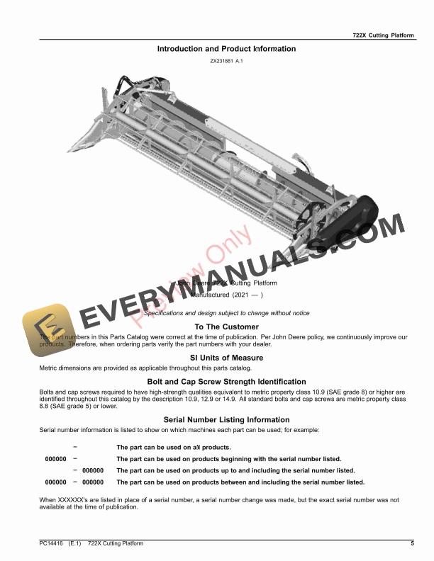 John Deere 722X Cutting Platform (PIN 1Z0722EXXXX065000-) Parts Catalog PC14416 26APR23-5