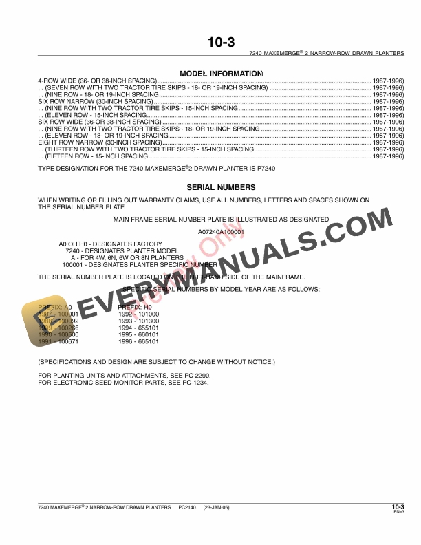 John Deere 7240 (Narrow Row) Drawn Planters Parts Catalog PC2140 23MAY11-5
