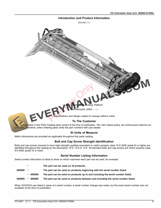 John Deere 725 Extendable Head (S.N. 068000-070999) Parts Catalog PC14487 25JUN23-5