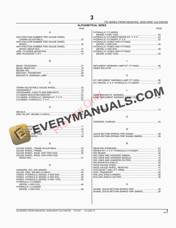 John Deere 725 Series Row-Crop Cultivators Parts Catalog PC1931 10JUN11-5