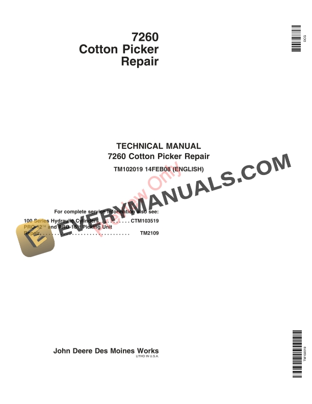 John Deere 7260 Cotton Picker (000101-) Technical Manual TM102019 14FEB08-1