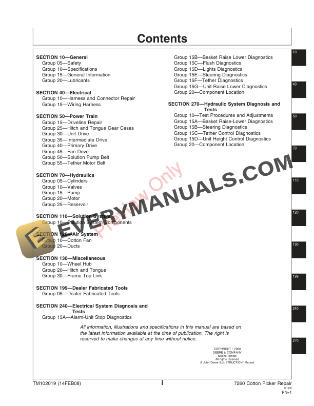 John Deere 7260 Cotton Picker 000101 Technical Manual TM102019 14FEB08 3