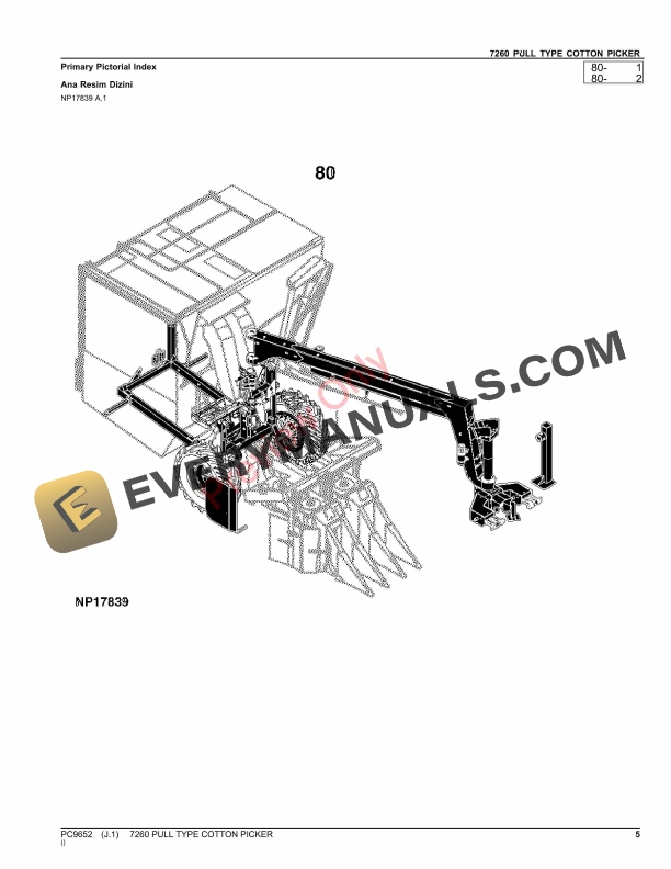 John Deere 7260 PULL TYPE COTTON PICKER Parts Catalog PC9652 13JAN23-5