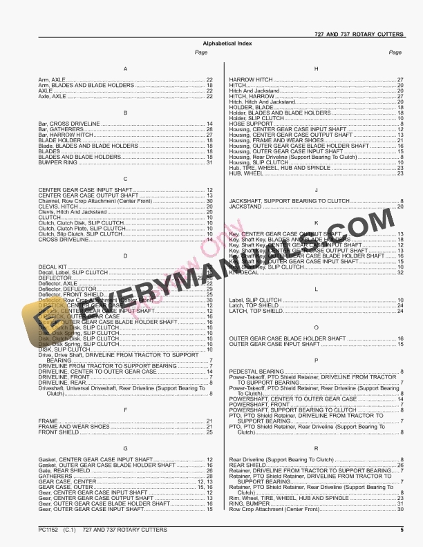 John Deere 727 AND 737 ROTARY CUTTER Parts Catalog PC1152 20SEP21 5