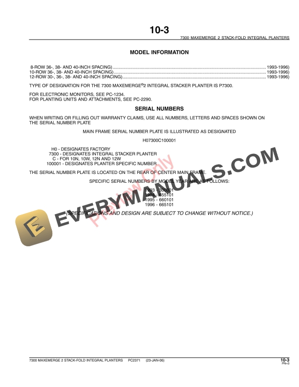 John Deere 7300 MaxEmerge2 Integral Planter (Stack-Fold) Parts Catalog PC2371 23MAY11-5