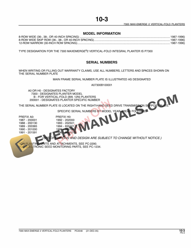 John Deere 7300 MaxEmerge2 Integral Planter (Vertical-Fold) Parts Catalog PC2048 23MAY11-5