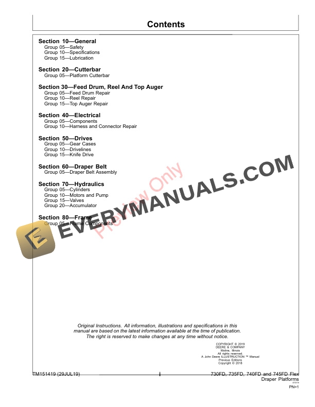 John Deere 730FD 735FD 740FD and 745FD Flex Draper Platforms Repair Technical Manual TM151419 29JUL19 3