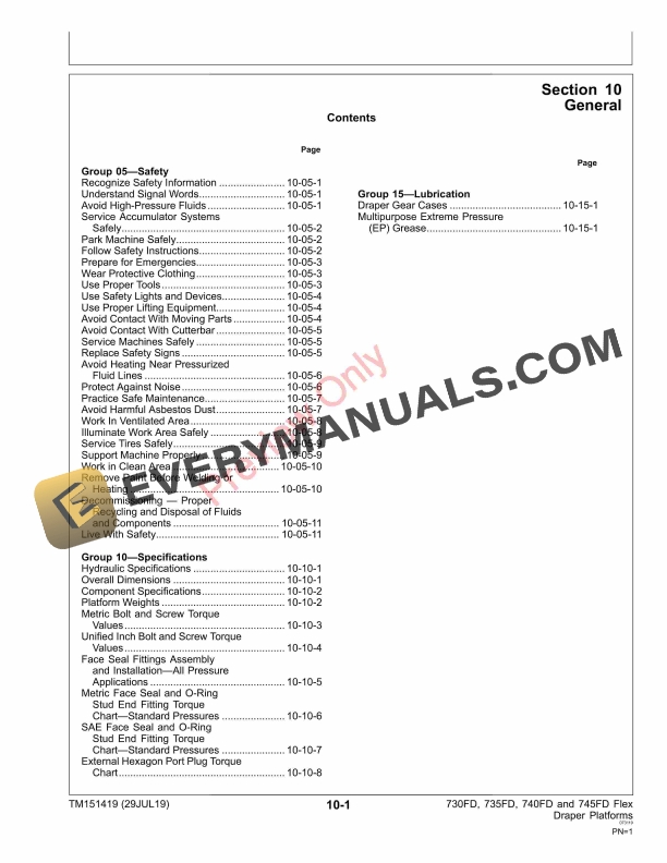 John Deere 730FD 735FD 740FD and 745FD Flex Draper Platforms Repair Technical Manual TM151419 29JUL19 5