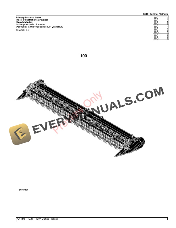 John Deere 730X Cutting Platform (PIN 1Z0730EXXXX065000-) Parts Catalog PC14418 16DEC22 4 John Deere 730X Cutting Platform (PIN 1Z0730EXXXX065000-) Parts Catalog PC14418 16DEC22-3