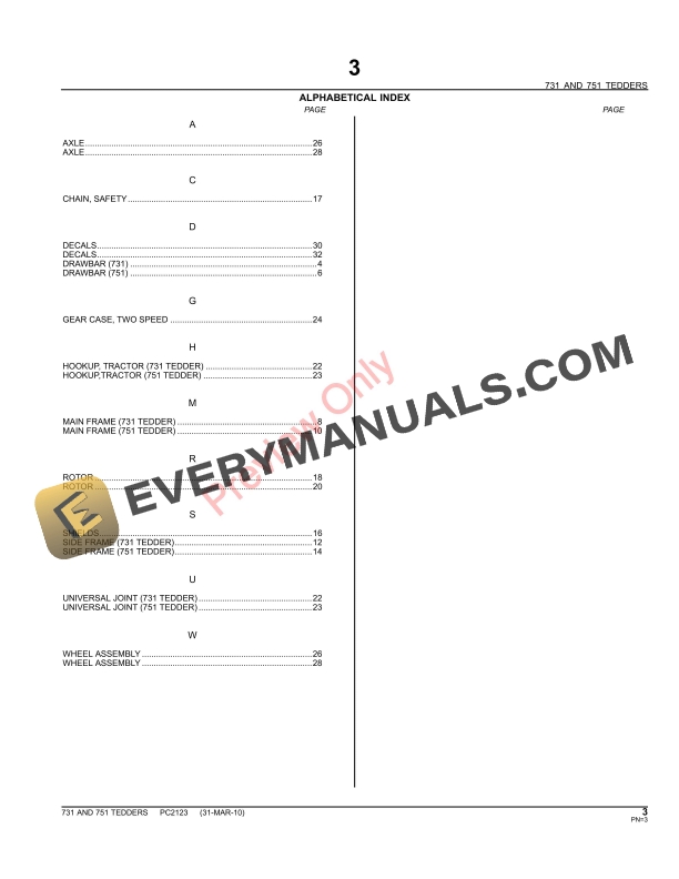 John Deere 731, 751 Hay Tedders Parts Catalog PC2123 11MAY11-5