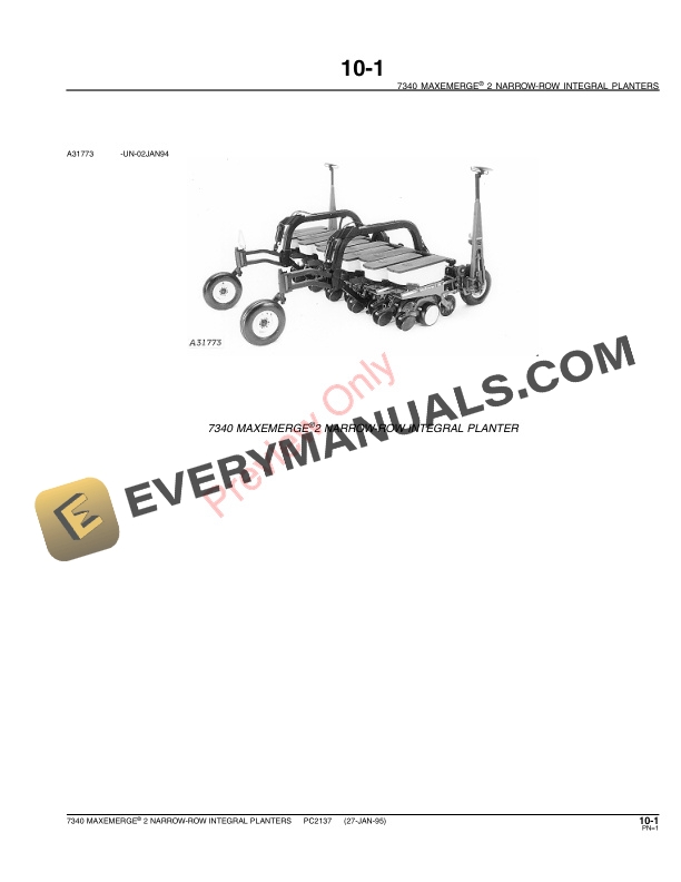 John Deere 7340 MaxEmerge 2 Integral Planters (Narrow-Row) Parts Catalog PC2137 23MAY11-3